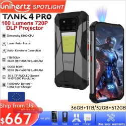 Unihertz Tank 4 Pro 5G: Противоударный смартфон с проектором, 720P, 512GB/1TB, 11600mAh, Dimensity 8300