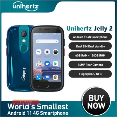 Unihertz Jelly 2: Миниатюрный смартфон 4G LTE, 6GB/128GB, Android 10, Helio P60, Dual SIM, NFC, USB OTG