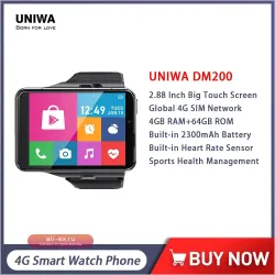Смарт-часы UNIWA DM200 4G LTE с Android, 4GB/64GB, двумя камерами и большим сенсорным экраном