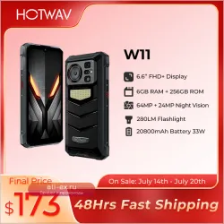 HOTWAV W11: Защищенный смартфон 20800 мАч с фонарем 280 Лм и ночным видением 24 Мп