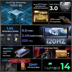 HOTWAV Hyper 7 Pro 5G: Защищенный смартфон, 16/256 ГБ, 10800 мАч, 200 МП