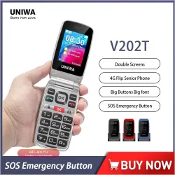 UNIWA V202T 4G Флип-телефон для пожилых с двумя экранами и кнопкой SOS
