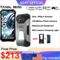 8849 Tank Mini: Защищенный смартфон 4.3" 16/24GB+256GB, 5800mAh, 100Мп камера, Android 13, водонепроницаемый