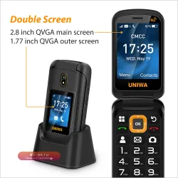 UNIWA V909T 4G - Кнопочный Телефон для Пожилых с Двумя Экранами