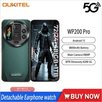 Oukitel WP200 Pro 5G: Защищенный смартфон 120Hz, Dimensity 8200, 24GB+1TB, 108MP, 6.7" AMOLED, Android 15