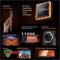 Oukitel WP55 Pro 5G: Защищенный смартфон 16/512 ГБ, Android 15, 11000 мАч, 108 Мп камера