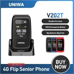 UNIWA V202T 4G Flip Телефон для пожилых с двумя экранами и кнопкой SOS