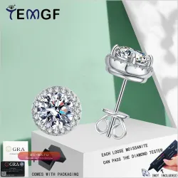 Серёжки-гвоздики TEMGF из стерлингового серебра 925 пробы с муассанитом/цирконом для женщин и девушек, классическая ювелирная бижутерия
