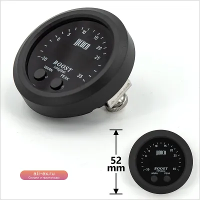 Буст-датчик S-Series Ultra-Thin 52мм с красной LED подсветкой -30psi~35PSI