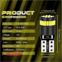 Katur W5W T10 LED Canbus Лампы для Peugeot (Без ошибок OBC) - Габаритные Огни, Парковочные Огни