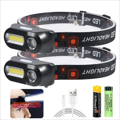 Налобный фонарь Bright LED с USB-зарядкой, аккумулятором 18650, двойным источником света для кемпинга и охоты