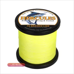 Леска Hercules Fishing Line 12 нитей, флуоресцентно-желтая, 300/500/1000м, 10-420LB, плетенка, устойчивая к истиранию, без растяжения