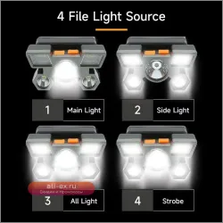 Налобный фонарь 5 LED с USB зарядкой, мощный, для кемпинга и рыбалки