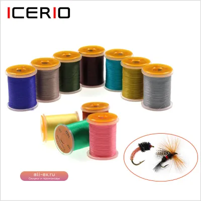 ICERIO Нейлоновая нить для вязания мушек 70D/140D (10 штук) для скоуд, миджей, нимф, сухих и мокрых мушек (размеры 6#-14# или 14#-22#)