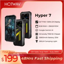 HOTWAV Hyper 7 5G: Прочный Смартфон 6.6" FHD+ 2K, 10800mAh, 64MP, 8/256GB, Android 14
