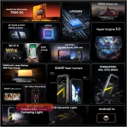 HOTWAV Hyper 7 5G: Прочный Смартфон 6.6" FHD+ 2K, 10800mAh, 64MP, 8/256GB, Android 14