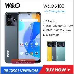 Смартфон W&O X100 4G, 4GB+64GB, 6.528", HD+, Android 10, 13MP, 4800mAh, Глобальная версия