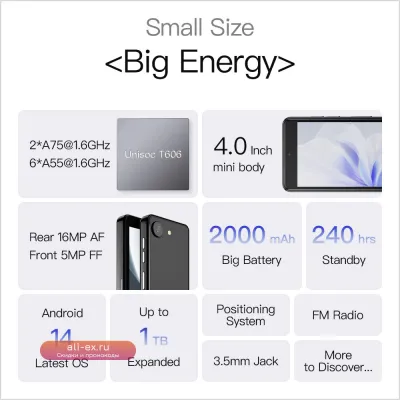 Смартфон UNIWA Q9 Mini 4G Android 14 (4/64 ГБ)