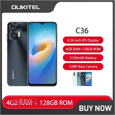 OUKITEL C36: Смартфон Android 13, 6.56" HD+, 4GB+128GB, 13MP, 5150mAh, 4G - Выгодная Цена
