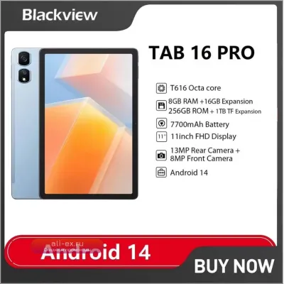 Blackview Tab 16 Pro 4G: Планшет 14,1" FHD+ Android 14, Octa Core T616, 24GB RAM, 256GB ROM, 7700mAh