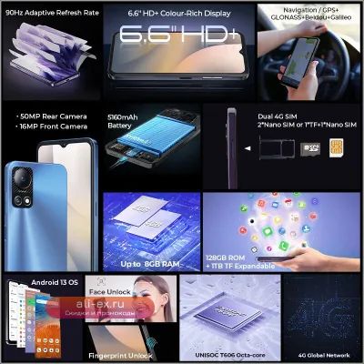 Смартфон HOTWAV Note 13 8/128GB, 6.6" HD+, Android 13, 50MP, 5160mAh