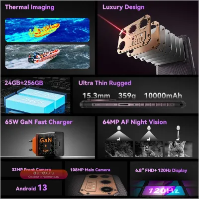 Защищенный смартфон IIIF150 Raptor 6.8" 108Мп, 10000 мАч, Ночное видение, Android 13