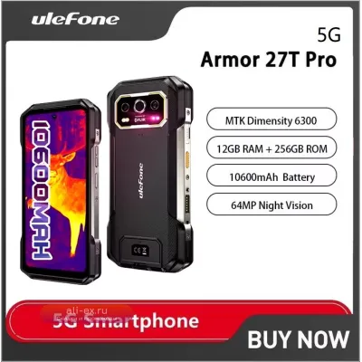 Ulefone Armor 27T Pro 5G: Защищенный смартфон 24GB/256GB, 10600mAh, Android 14, 50MP+64MP Ночная Камера, NFC