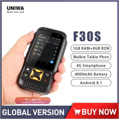 UNIWA F30S: Водонепроницаемый кнопочный телефон Android 8.1 с рацией Zello, 4G LTE, 2.8", 1GB+8GB, двойная камера