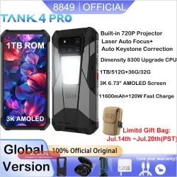 Unihertz 8849 Tank 4 Pro: Прочный 5G Смартфон-Проектор с 1ТБ, 36ГБ ОЗУ, Android 14, АКБ 11600мАч, Dimensity 8300, AMOLED 120Hz