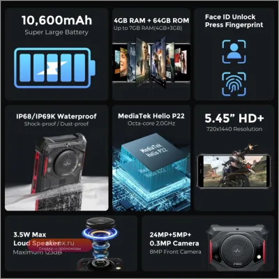 FOSSiBOT F101 P: Ударопрочный смартфон 10600mAh, 4/64GB, 24MP камера, 5.45" HD, IP68
