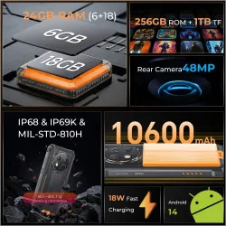 Oukitel G1: Прочный 4G смартфон, 6.52" HD+, Octa Core, 6GB+256GB, Android 14, 48MP камера, батарея 10600mAh, NFC