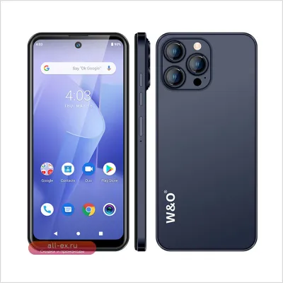 Смартфон W&O X200 4G, 4GB+64GB, 6.53" HD+, Android 10, 13MP, 4800mAh с гарнитурой