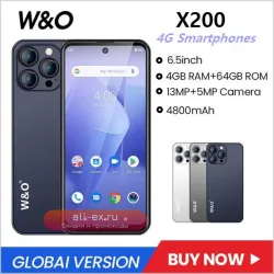 Смартфон W&O X200 4G, 4GB+64GB, 6.53" HD+, Android 10, 13MP, 4800mAh с гарнитурой