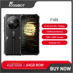 FOSSiBOT F105: Прочный смартфон Android 14, 6.745" HD+, Octa-core, 4GB+64GB, 10300mAh, NFC, 20MP Face ID