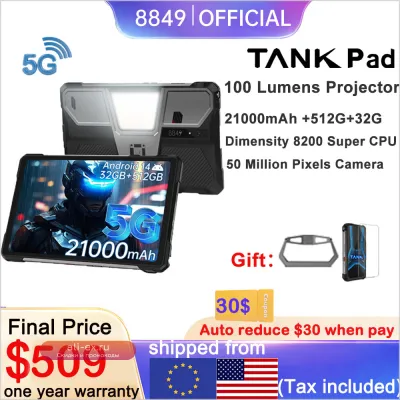 8849 TANK PAD: Внедорожный планшет Unihertz с проектором, 10.95" 120Hz, 32GB+512GB, 21000mAh, 32MP+50MP, 66W