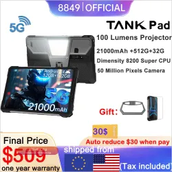 8849 TANK PAD: Внедорожный планшет Unihertz с проектором, 10.95" 120Hz, 32GB+512GB, 21000mAh, 32MP+50MP, 66W