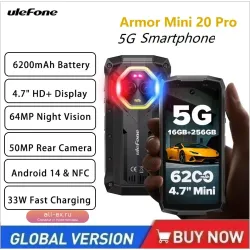 Ulefone Armor Mini 20 Pro 5G: Компактный защищенный смартфон Android 14, 8/256ГБ, 64МП ночная камера, 6200мАч, NFC