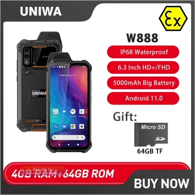 Защищенный смартфон UNIWA W888 ATEX 4/64GB с рацией, NFC и защитой от воды