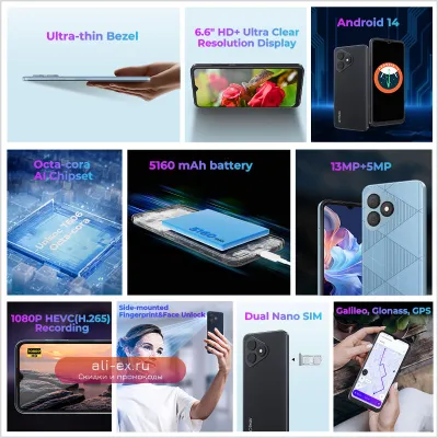 HOTWAV Note 15 Pro: Смартфон Android 14, 6.6" HD+, 12(4+8)GB RAM, 128GB, 13MP, 5160mAh, Ультратонкий