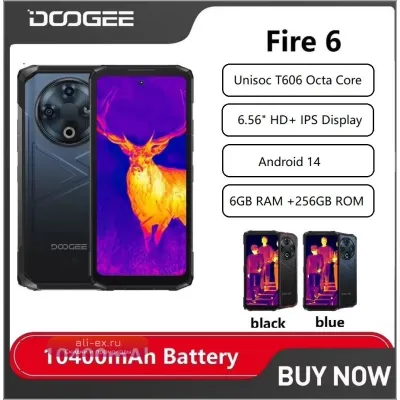 Защищенный смартфон DOOGEE Fire 6 (Android 14) с тепловизором, 6/256 ГБ, 10400 мАч