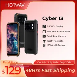 HOTWAV Cyber 13: Защищенный смартфон 8/128GB, 10800mAh, 64MP, HD+, фонарь