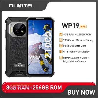 Oukitel WP19: Защищенный смартфон 6.78" FHD+, 21000 мАч, 8/256 ГБ, Helio G85, 64 Мп, NFC, Глобальная версия