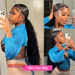 Парик из натуральных волос "Kinky Curly" с 360 HD кружевом и невидимой лентой, без клея.