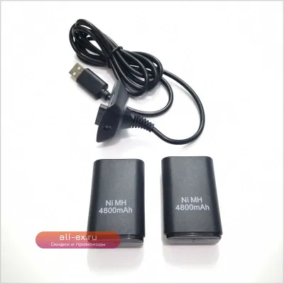 USB-кабель для зарядки + 2 аккумулятора Ni-MH 4800 мАч для беспроводного геймпада Xbox 360