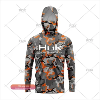 HUK Fishing Камуфляжная футболка с длинным рукавом UPF50+ для рыбалки RightTrack