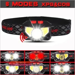 Налобный фонарь 6 режимов XPE+COB LED USB, водонепроницаемый, для кемпинга, бега, рыбалки