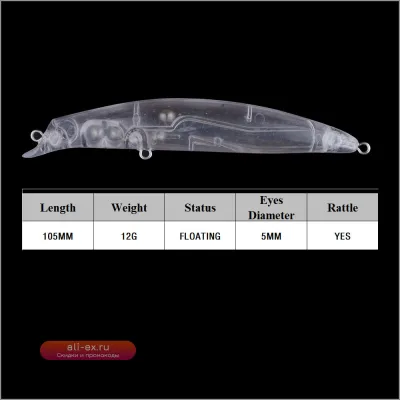 Chan'sHuang 20 шт. некрашеные заготовки для рыбалки, 105 мм, 12 г, шумовые воблеры Minnow с интегрированной лопастью для дальних забросов