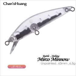 Chan’sHuang 20 шт. неокрашенных заготовок для воблеров 6.3 см 6.5 г тонущий с трещоткой микро минноу для самостоятельной покраски