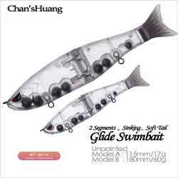Chan’sHuang 5 шт. некрашеные заготовки для рыболовных приманок с погремушкой, без губы, скользящие, с мягким хвостом, искусственные, для самостоятельного изготовления