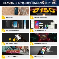 Ulefone Power Armor X11 Pro: Защищенный смартфон 8150 мАч, 64 ГБ, NFC, Wi-Fi 2.4/5 ГГц, глобальная версия